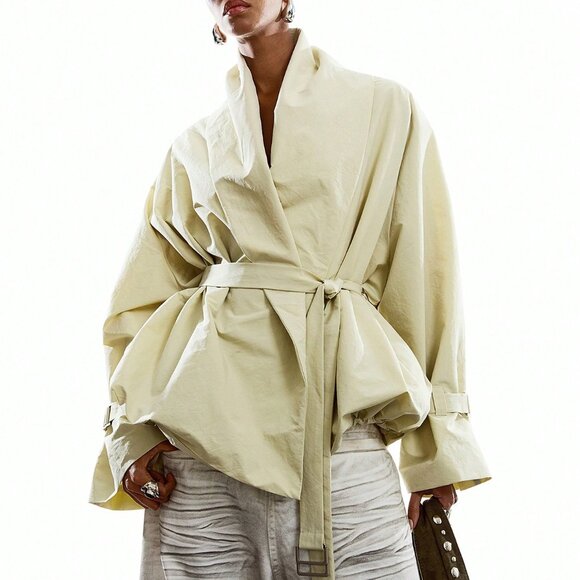 Mint Green Casual Women's Minimalist Long Sleeve Trench Coat - Picture 5 of 9